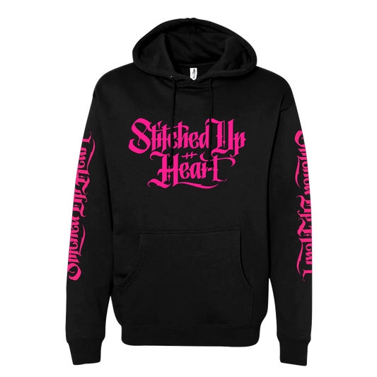 Stitched Up Heart – Pink Sleeve Print – Pullover Hoodie